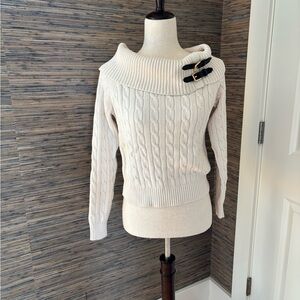 Ralph Lauren Cream Cable Knit Off-Shoulder Sweater with Buckles